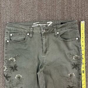 Seven7 Skinny Floral Embroidered Dusty Olive Denim Jeans Women's 12